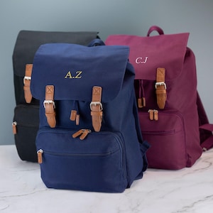 Sac à dos vintage avec initiales du nom brodées au choix cartable de travail pour ordinateur portable avec bretelles réglables BG613