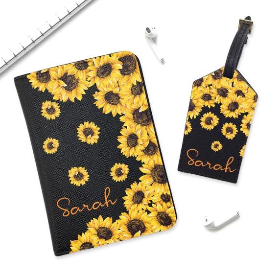 Bags & Purses Luggage & Travel Passport Covers Sunflower Passport Holder Monogrammed Travel Set Custom Leather Passport Cover Cute Passport Case Luggage Tag Name Travel Wallet YD0189 