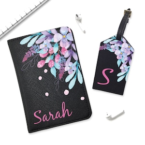 Floral Art Leather Passport Cover Personalized Passport Holder And Luggage Tag Travel Wallet For Women Custom Passport Case Bulk Tags YD0188 image 1