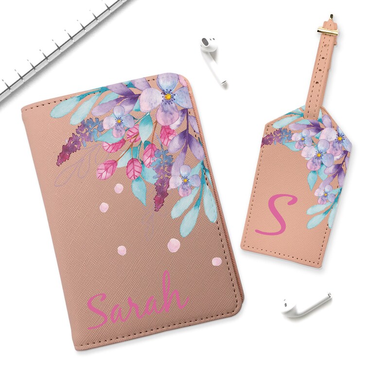 Floral Art Leather Passport Cover Personalized Passport Holder And Luggage Tag Travel Wallet For Women Custom Passport Case Bulk Tags YD0188 image 3