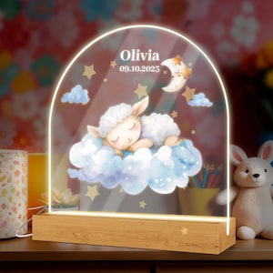 Personalised Sheep LED Night Light Lamp, Sleeping Sheep Nursery Boy,Birthday Gifts for Boys, Boys Nursery Light, Any Name Bedside Lamp KB020