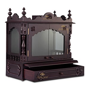 Templo de madera de 18&quot; con puertas de madera maciza de VC ND - Pooja Mandir para el hogar