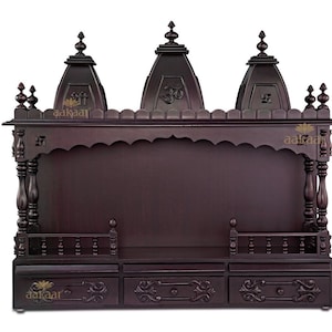 Large Handcrafted Wooden Temple for Home | Traditional Pooja Mandir with Storage Drawers | Teak Wood Premium Hindu Altar for Daily Worship