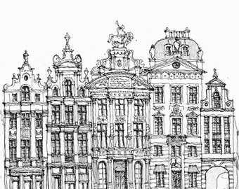 The Grand Place of Brussels: Architecture Sketch Print