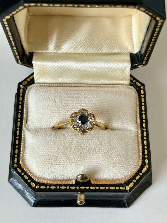 18K English Vintage Sapphire & Diamond Ring in Yel