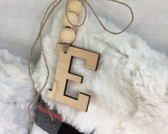 Personalized traditional Christmas stocking initial tag, just the tag