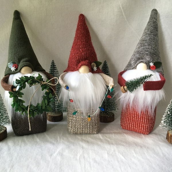 Handmade Christmas gnome set of three, Christmas decor, holiday gnomes, holiday decor