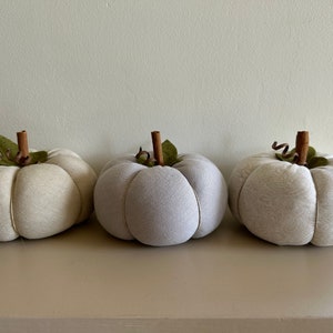 Neutral fabric pumpkins set of three, handmade fabric pumpkins, neutral fall decor, autumn decor, neutral pumpkin decor, white pumpkins