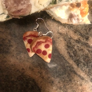 Pizza Dangle Earrings/Polymer Clay/Sterling Silver/Miniature Food/Food Earrings