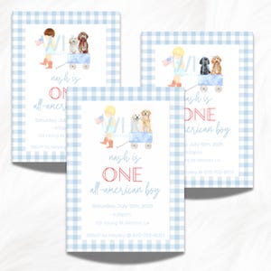 CUSTOM PET One All American Boy Birthday Invitation, All American Boy Birthday, All American First Birthday, 4th of July Birthday