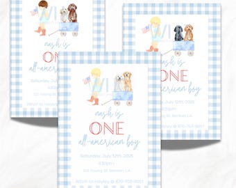 CUSTOM PET One All American Boy Birthday Invitation, All American Boy Birthday, All American First Birthday, 4th of July Birthday