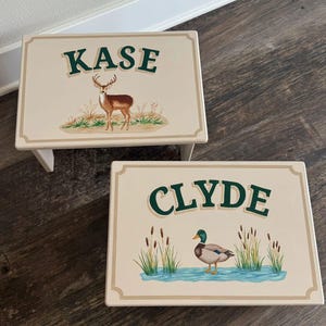 Hand Painted Custom Name Step Stool | Personalized Kids Stool | Hunting Nursery Decor | Deer Duck Theme | Baby Shower Gift Boy