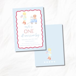 One All American Boy Birthday Invitation, All American Boy Birthday, All American First Birthday, Boy, 4th of July Birthday, Patriotic