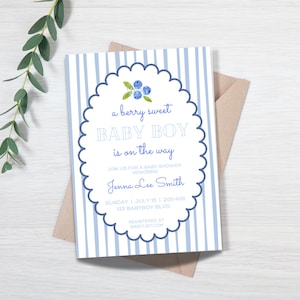 Editable Berry Sweet Baby Shower Invitation, Blueberry Baby Shower, Berry Sweet Baby, Berry Sweet Baby On The Way, Blueberry Baby Theme