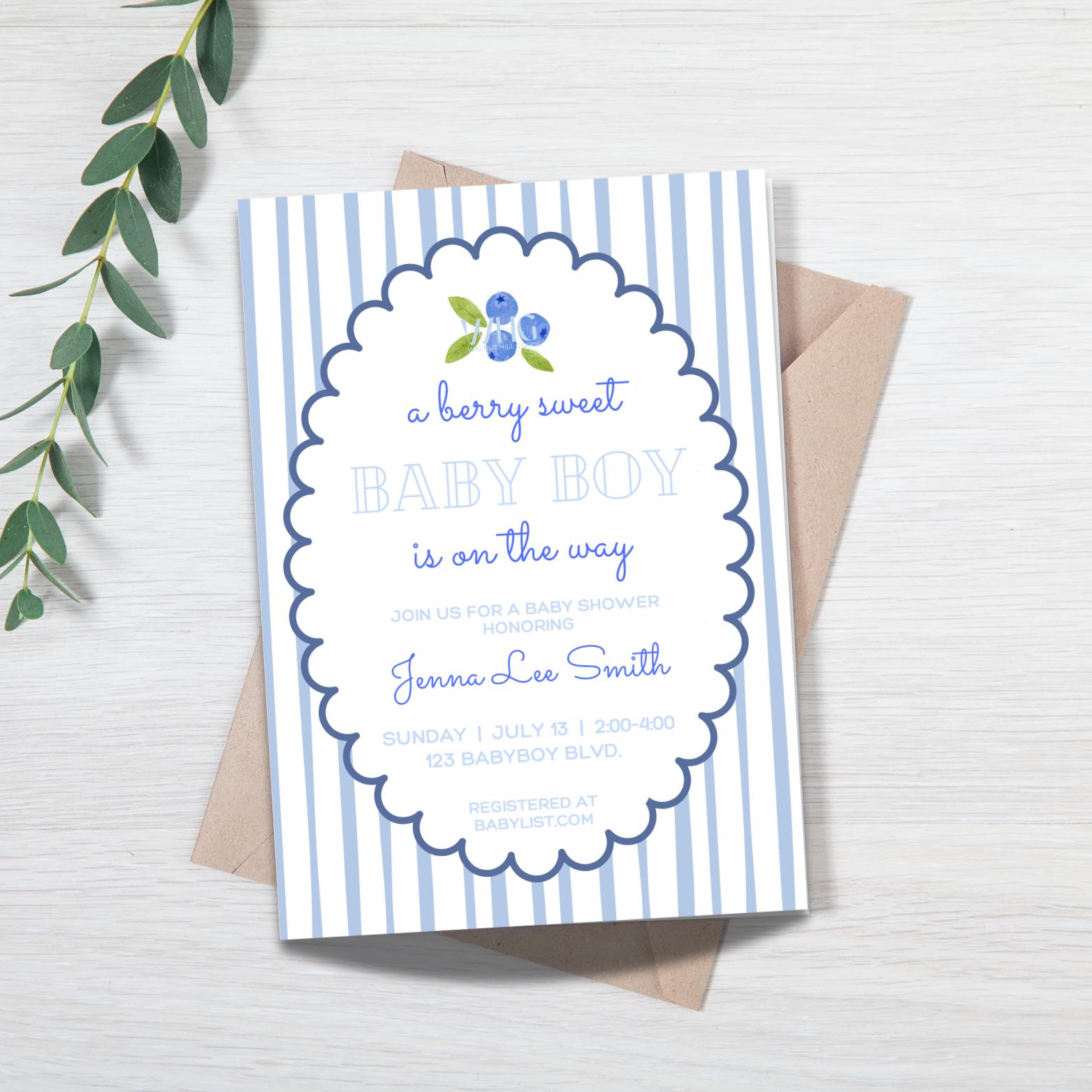 Editable Berry Sweet Baby Shower Invitation, Blueberry Baby Shower, Berry Sweet Baby, Berry Sweet Baby On The Way, Blueberry Baby Theme