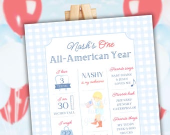 All American Boy Milestone Sign, First Birthday (Digital File)