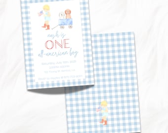 One All American Boy Birthday Invitation, All American Boy Birthday, All American First Birthday, Boy, 4th of July Birthday, Patriotic