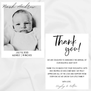 Photo Thank You Card, Birth announcement, Birth Announcement Thank You Card, Baby Shower Thank You, Personalized Birth Announcement,