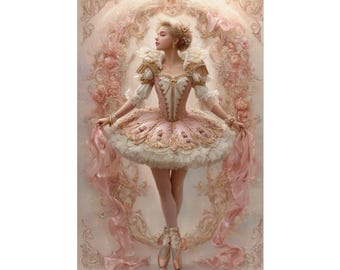 Victorian Ballerina Poster | Ballet Dancer Art Print, Pink Rococo