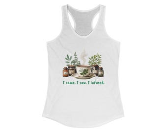 Herbal Infusion Racerback Tank | Women's Workout Top, Herbalist Gift, Plant Lover Apparel, Yoga Shirt, Floral Graphic Tank