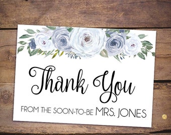 Printable Bridal Shower Thank You Cards - Dusty Blue Floral Bridal Shower Bridesmaid Thank You Cards - Wedding Thank You Cards 005