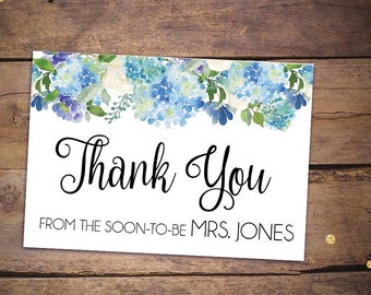 Printable Bridal Shower Thank You Cards - Blue Hydrangea Bridal Shower Bridesmaid Thank You Cards - Wedding Thank You Cards 007