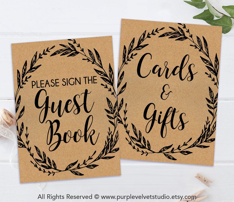 Printable Rustic Table Signs Package Kraft Bridal Shower | Etsy