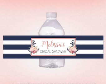 Printable Water Bottle Labels for Nautical Bridal Shower - Anchor Bridal Shower Water Bottle Labels - Baby Shower Water Bottle Labels 001