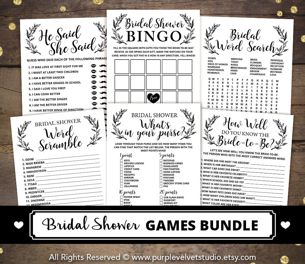 Printable Rustic Bridal Shower Games Package Printable Kraft | Etsy