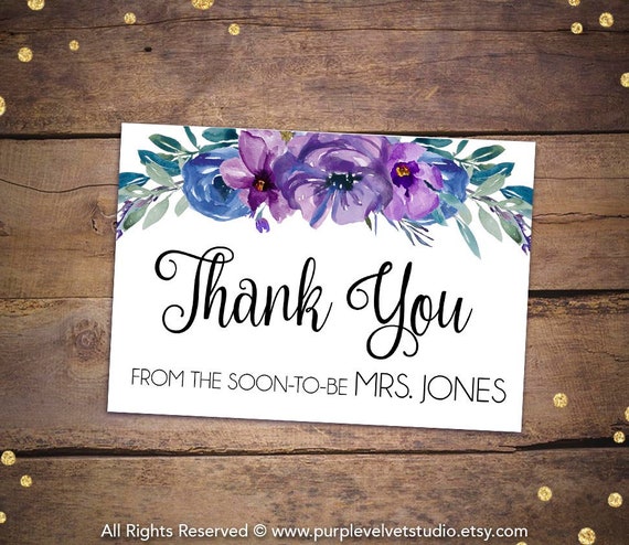 Printable Bridal Shower Thank You Cards Purple Bridal Shower | Etsy