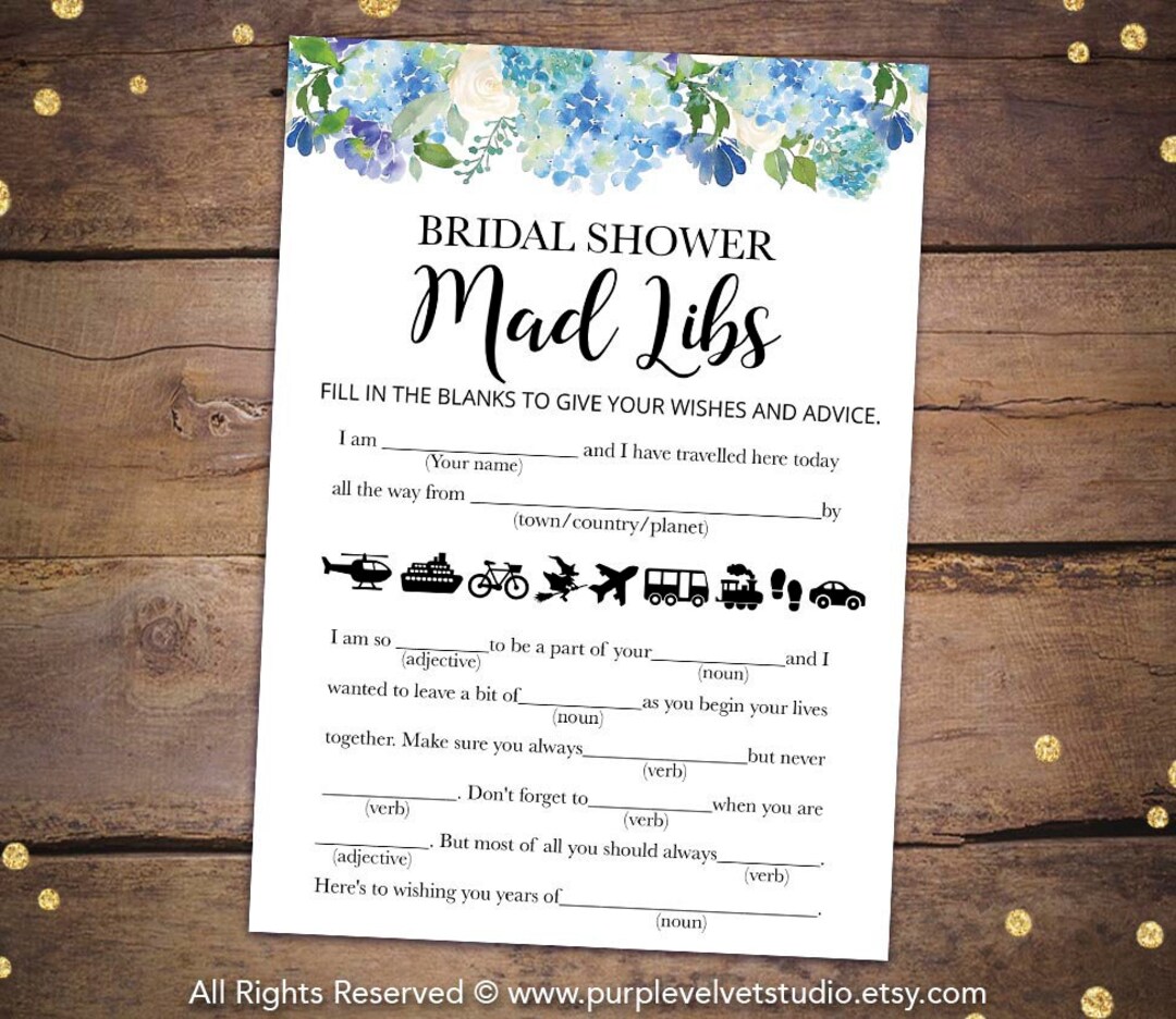 Printable Bridal Shower Games Printable Blue Hydrangea Bridal Shower ...