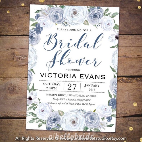 Bridal Shower Invitation Printable for Dusty Blue Bridal Etsy