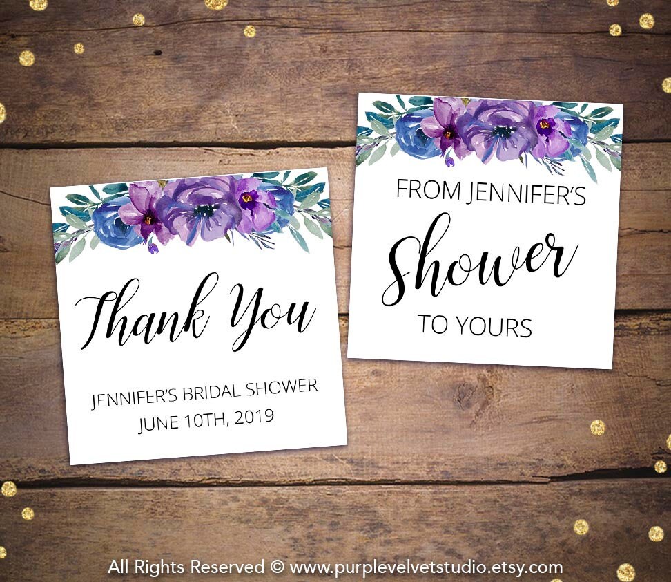 Printable Bridal Shower Favor Tags Cards Purple Bridal Etsy