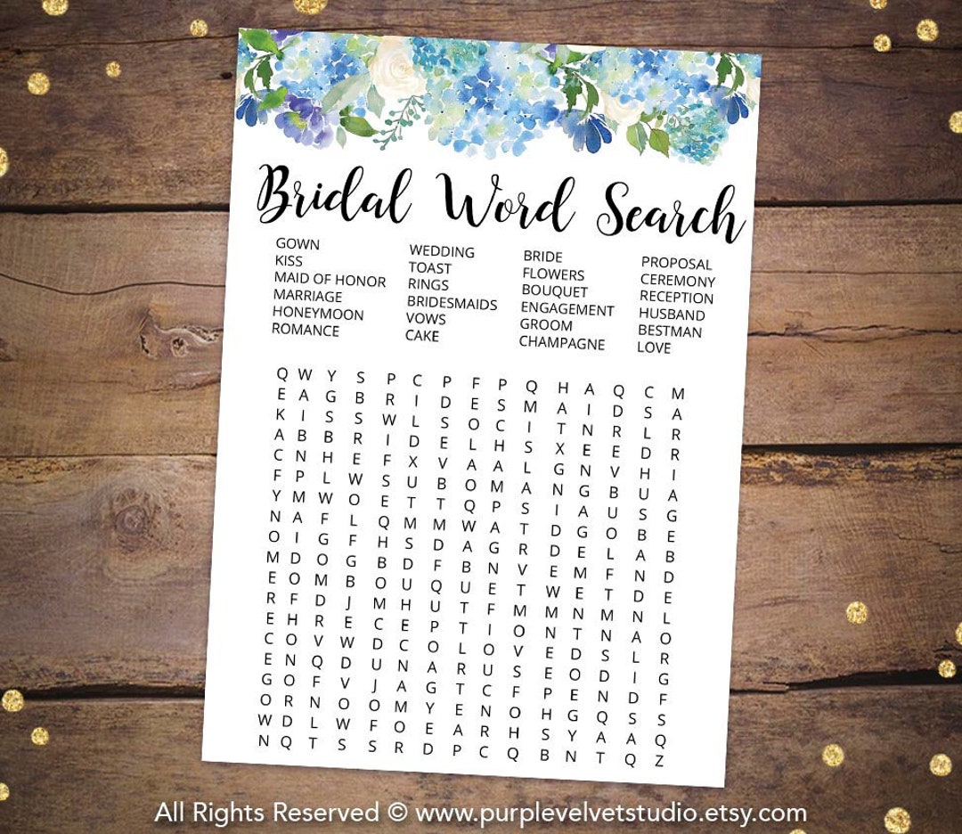 Printable Bridal Shower Games Printable Blue Hydrangea Bridal Shower ...
