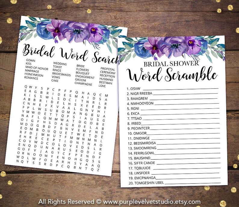 Printable Purple Floral Bridal Shower Games Package - Etsy Printable Purple Floral Bridal Shower Games Package - Etsy