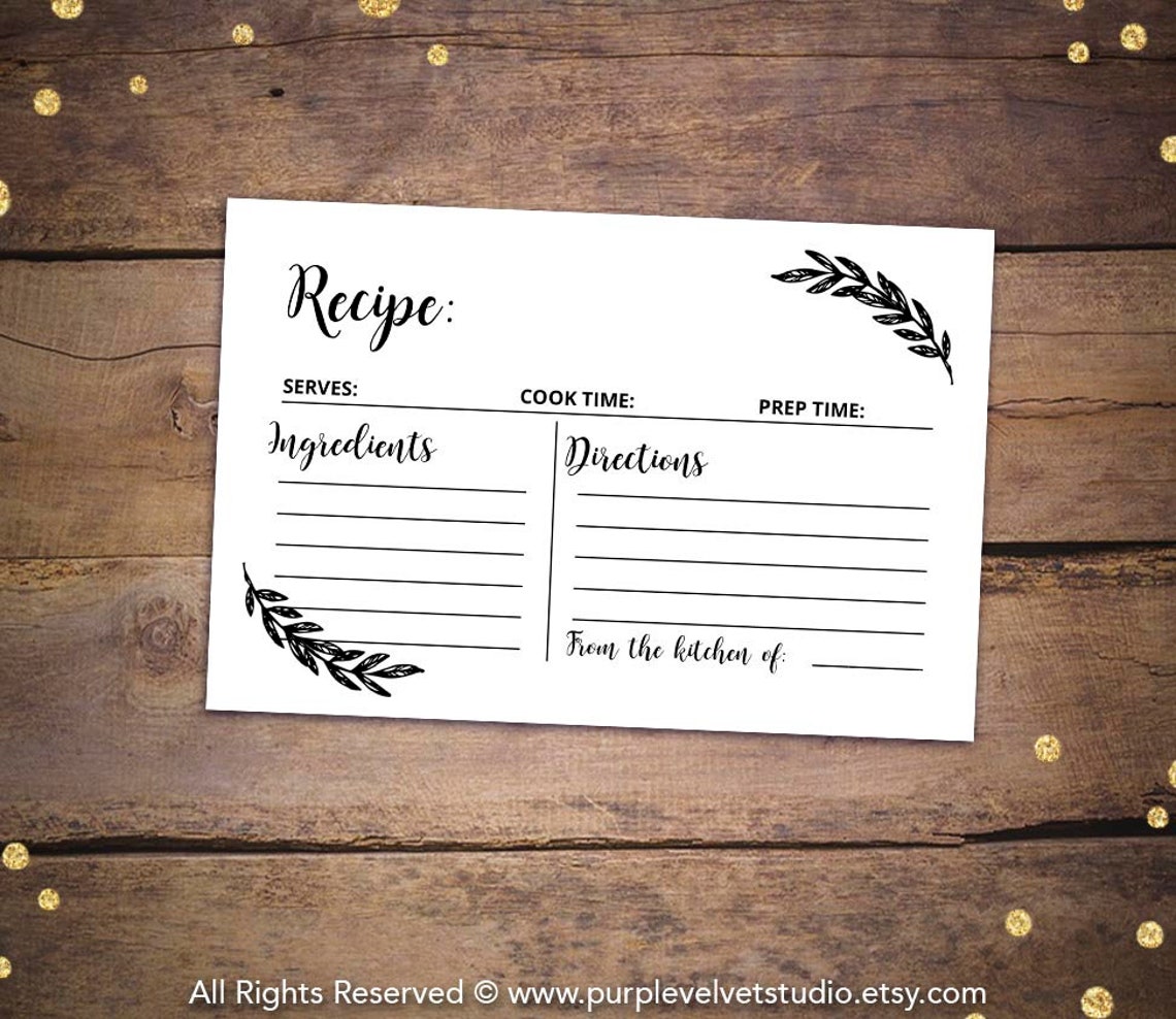 Printable Bridal Shower Recipe Cards Bridal Recipe Cards | Etsy