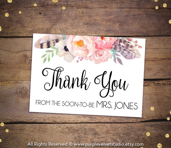 Printable Bridal Shower Thank You Cards Bohemian Bridal | Etsy