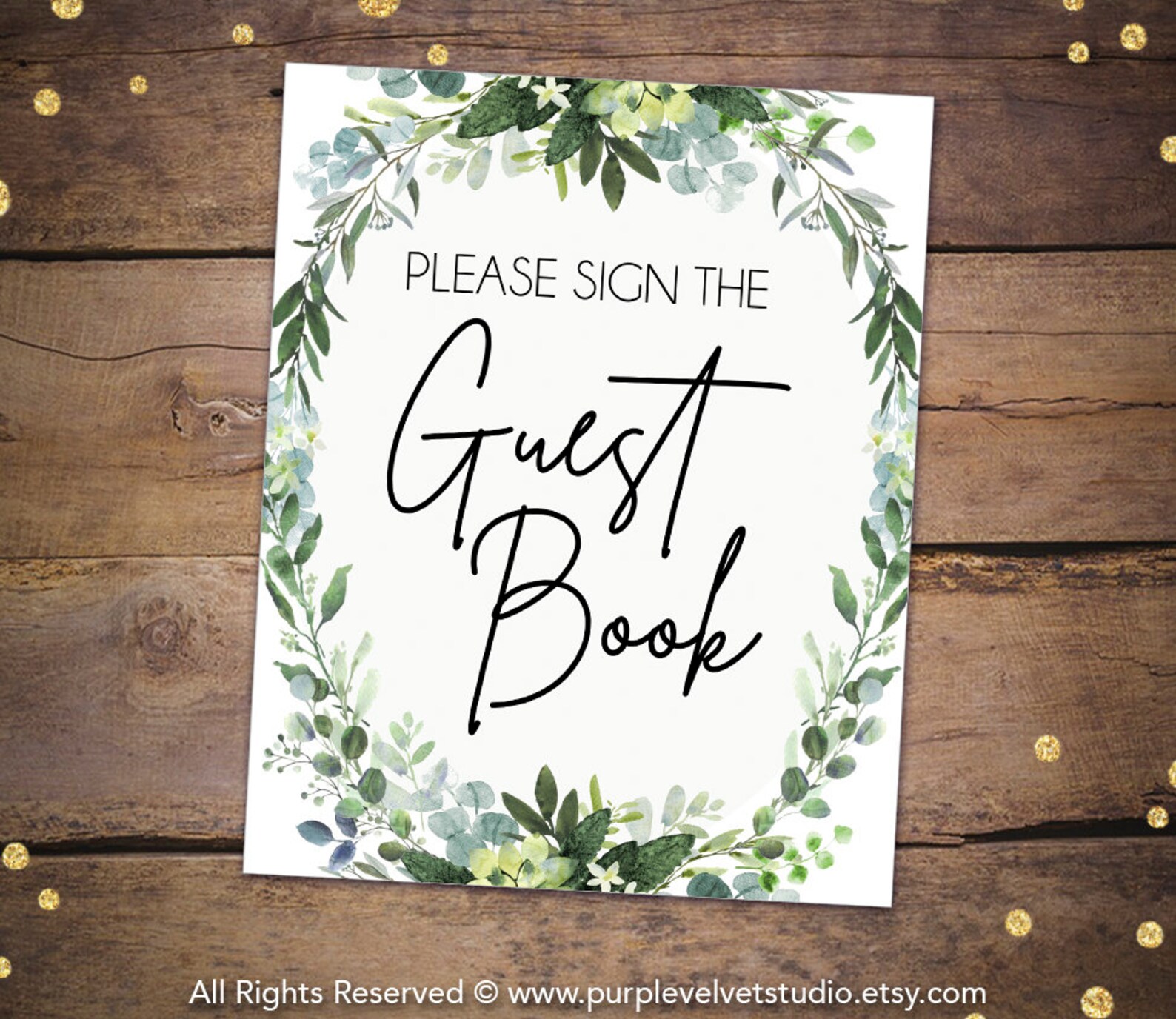 Printable Guest Book Sign Guestbook Sign Greenery Leaves - Etsy