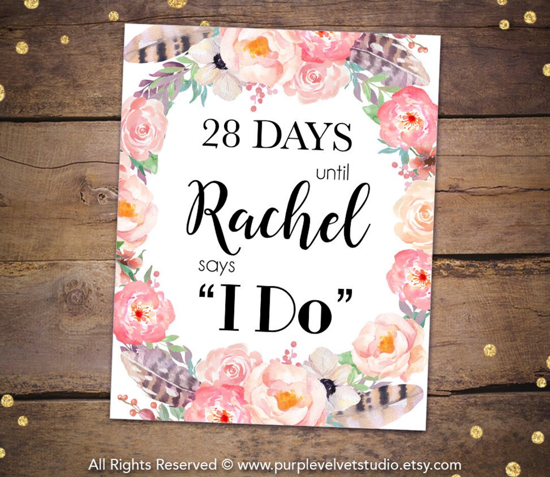 Printable Days Until I Do Sign Printable Bohemian Bridal Shower Days ...