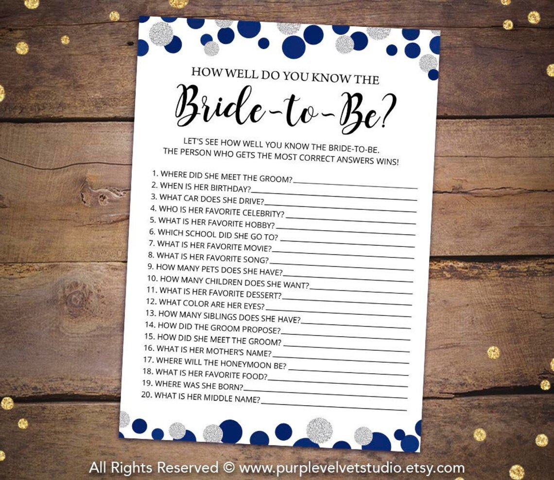 Printable Bridal Shower Games Printable Navy Bridal Shower | Etsy