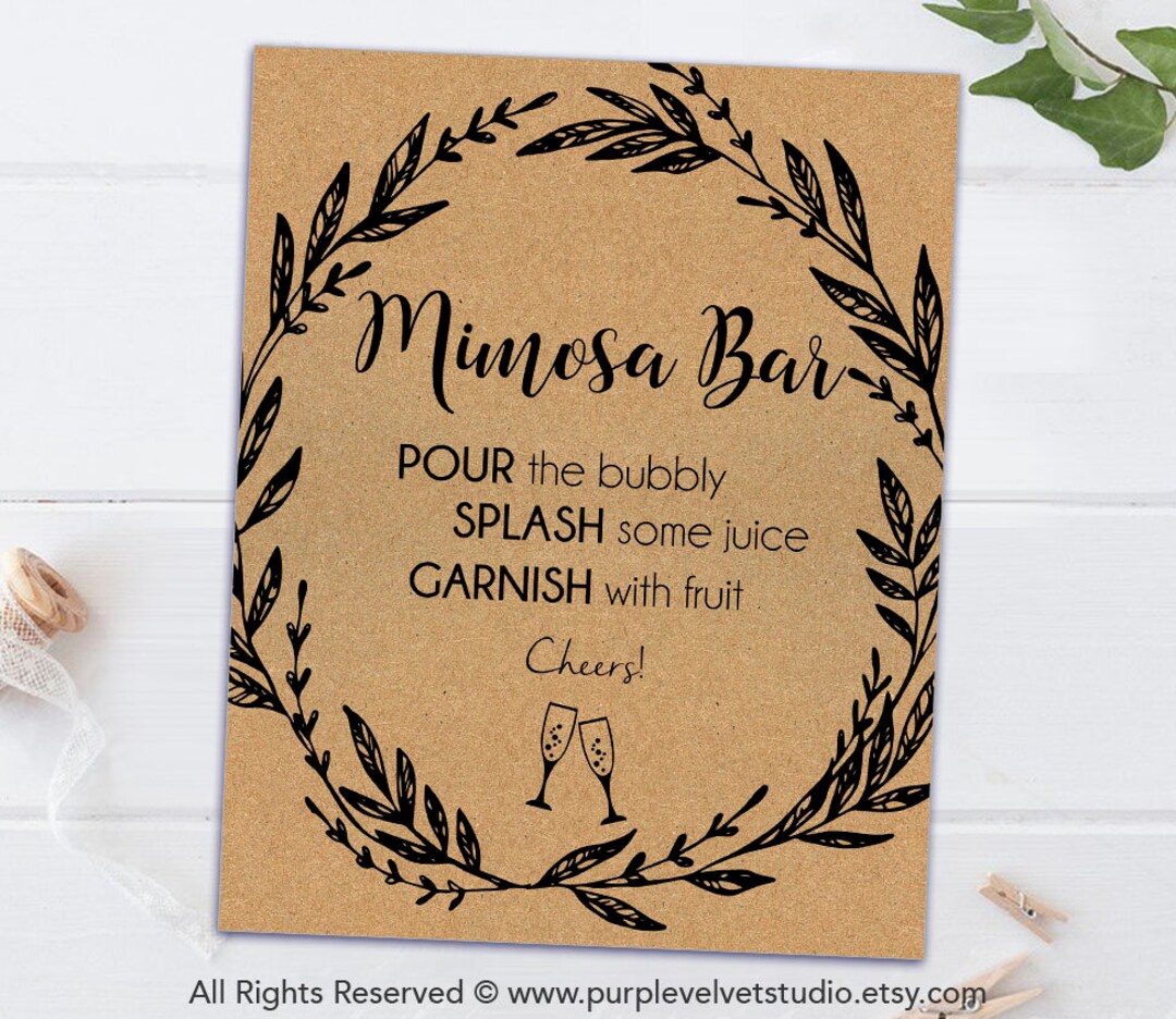 Printable Bridal Shower Sign Printable Rustic Bridal Shower Sign Mimosa ...