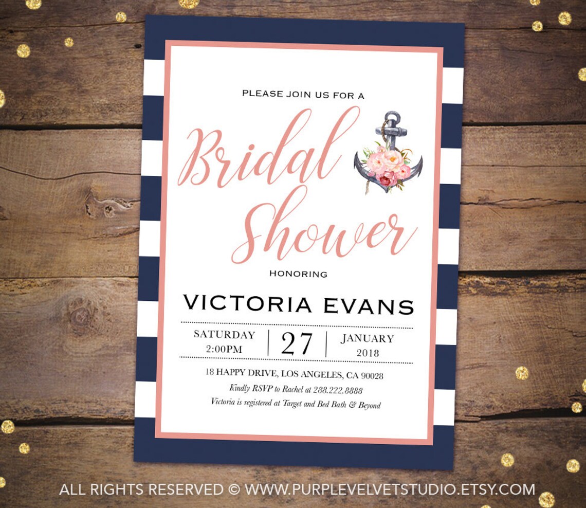 Bridal Shower Invitation Printable for Nautical Bridal Shower - Etsy