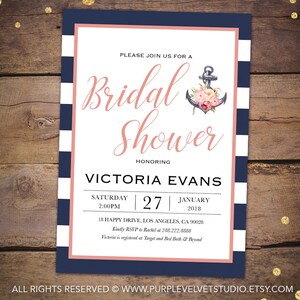 Bridal Shower Invitation Printable for Nautical Bridal Shower Anchor Bridal Shower Invitations ...
