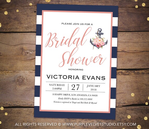 Bridal Shower Invitation Printable for Nautical Bridal Shower | Etsy
