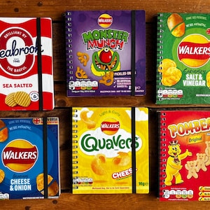 Recycled/Upcycled Crisp Packet Notizbuch - Walkers, Quavers, Kettle Chips,McCoys Etc
