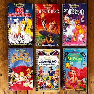Recycled/Upcycled Disney VHS Notizbuch - der König der Löwen, Aladdin, Lilo & Stitch Etc