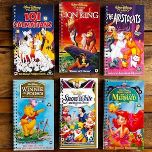 Quaderno VHS Disney riciclato/riciclato - Il Re Leone, Aladdin, Lilo & Stitch ecc.