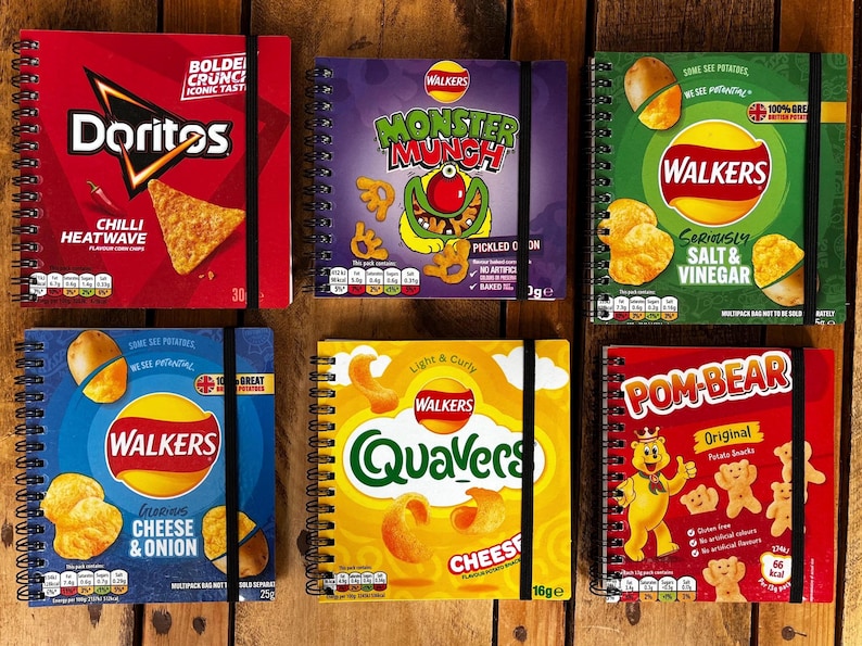 Libreta de papas fritas recicladas/recicladas - Walkers, Quavers, Kettle Chips, McCoys, etc. imagen 1