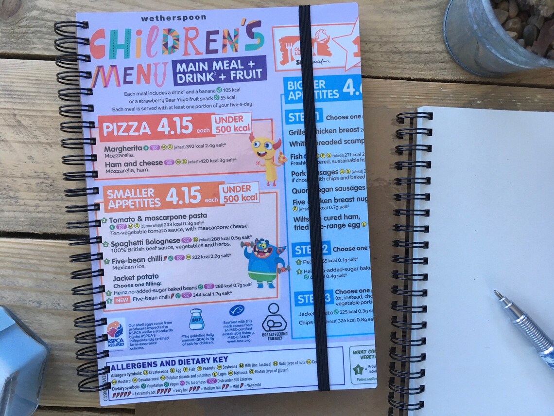 Recycled/upcycled Childrens Food Menu Notebook Wetherspoons Etsy