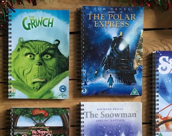 Recycled/Upcycled Christmas DVD Notebook - Santa Claus, The Snow man, Polar Express, festive Etc